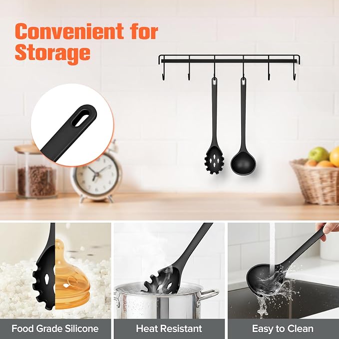 Silicone Spaghetti Spoon&Soup Ladle Cooking Utensils Set of 2, No Scratch - Image 4