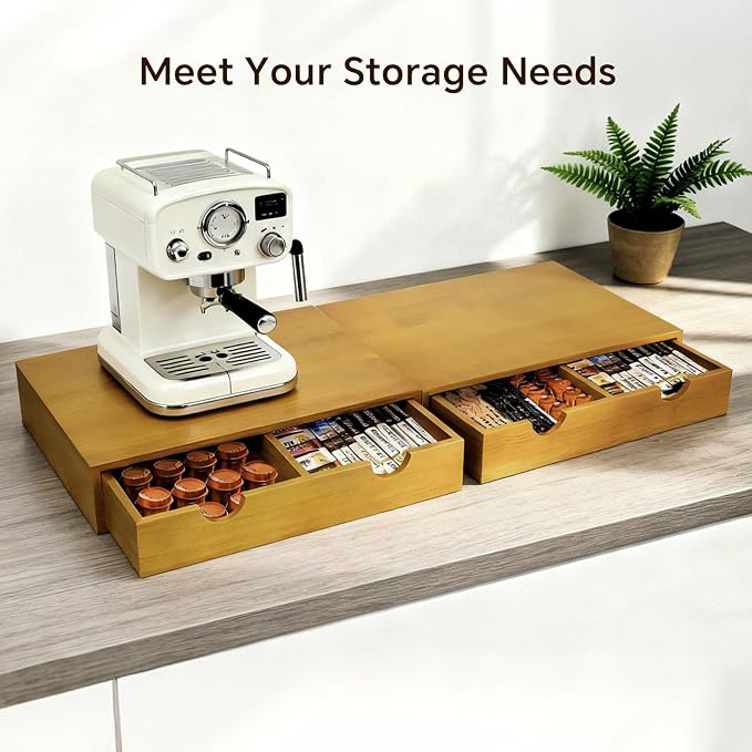 Coffee Pod 15" X 11" X 3" Natural Wood Countertop Organizer Drawer, Counter Top - Image 8