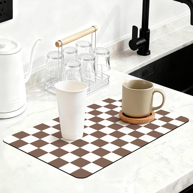 16" x 24" Checkered Dish Drying Mat by Unknown
