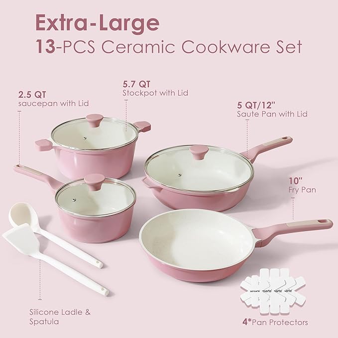 SENSARTE Nonstick Ceramic Cookware Set Large 13-Piece, Healthy Pots and Pans - Image 6