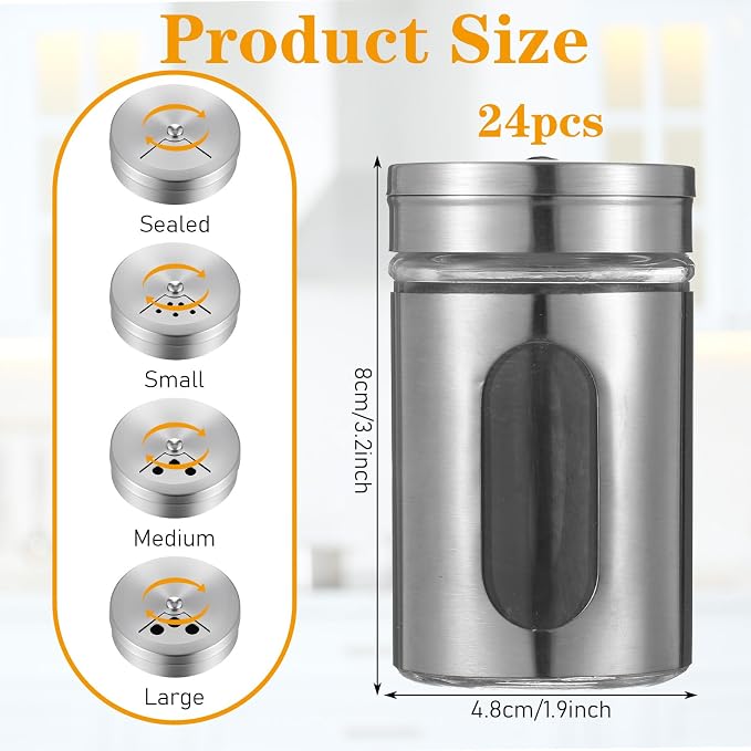 24 Pcs Stainless Steel Spice Jars - Image 2