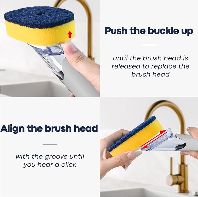 Dish Brush with Soap Dispenser Storage Set with 2 PCS Sponge Refills & Holder - Image 3