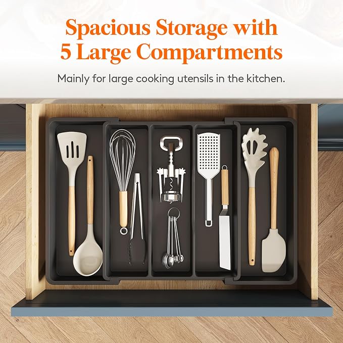 Lifewit Utensil Organizer for Kitchen Drawers, Expandable Cooking Utensil Tray - Image 3