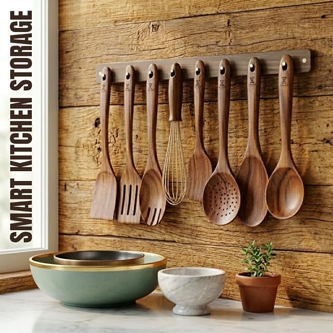10 Pcs Wooden Utensil Set, 100% Natural Teak Wood Cooking Utensils - Image 4
