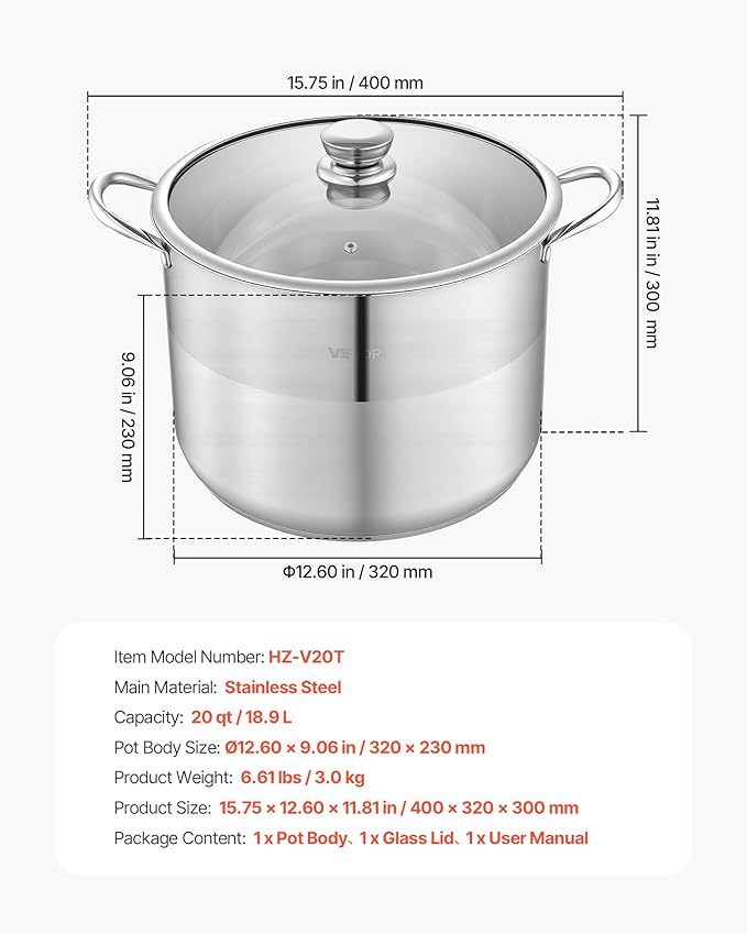 VEVOR Stainless Steel Stock Pot, 16QT Stainless Steel Stockpot - Image 7