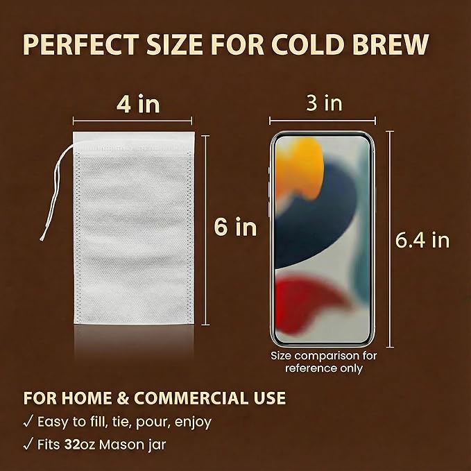 Cold Brew Bags, 4 * 6 Inch Fine Mesh Drawstring Pouches, Fits Mason Jars & - Image 2