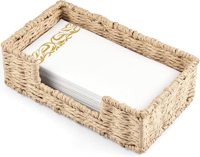 Napkin Holder for Bathroom, Woven Wicker Paper Rope Guest Towel Holder Tray by Unknown