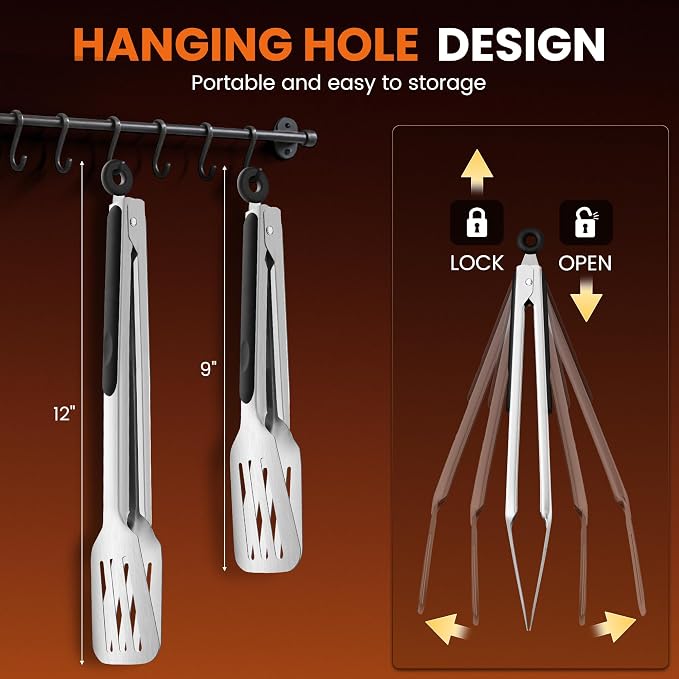 Kitchen Tongs for Cooking, Stainless Steel Spatula Tongs Locking Metal Tongs - Image 7