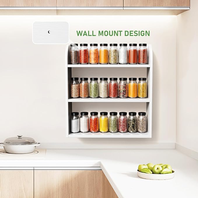 ROMGUAR CRAFT 3 Tier Bamboo Spice Rack, Countertop or Wall Mounting Wood Spice - Image 2