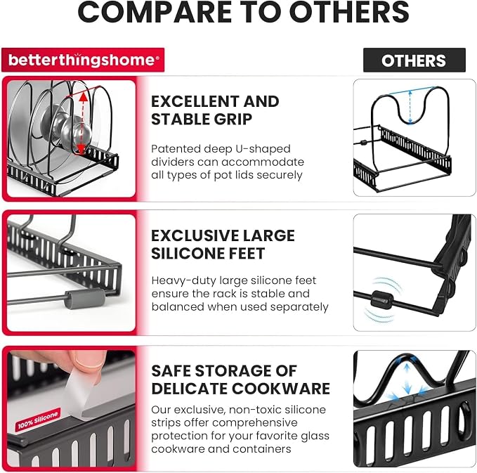 Better Things Home 7.5” Wide 12-Slot Adjustable Large Pan and Pot Lid Organizer - Image 5