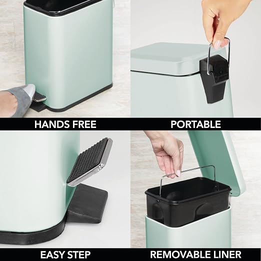mDesign Small Modern 1.3 Gallon Rectangle Metal Lidded Step Trash Can, Compact - Image 5