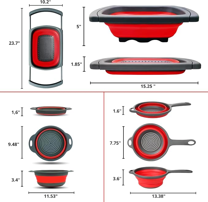 Set of 3 Red Food Strainer for Kitchen - Image 2