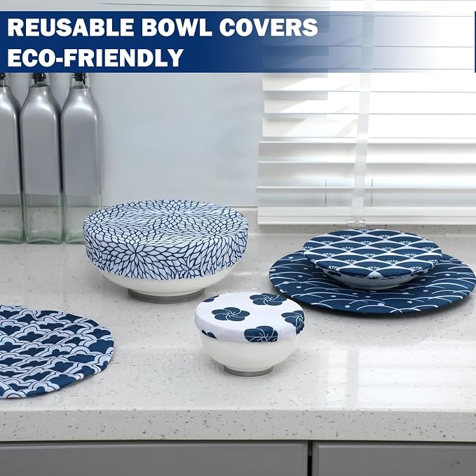 Patelai 10 Pcs Bowl Covers Reusable in 5 Size Stretch Cloth Fabric Elastic Food - Image 3