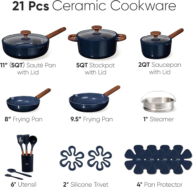 CAROTE 21pcs Cookware Set Nonstick Pots and Pans Set, Ceramic Cookware Set - Image 2