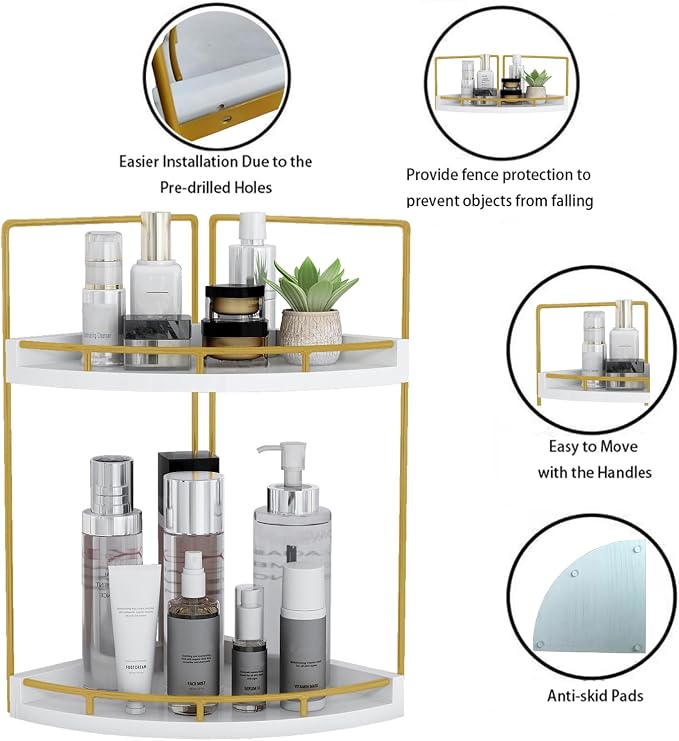 Dorhors 2-Tier Bathroom Counter Organizer, Vanity Counter Corner Shelf - Image 4