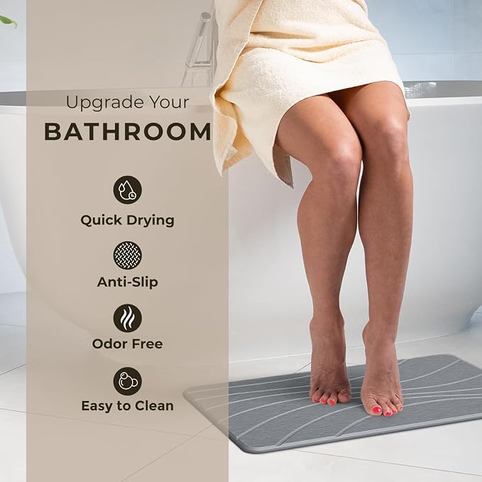 TOSORO - Stone Bath Mat Diatomaceous Earth Shower Mat Non-Slip Super Absorbent - Image 2