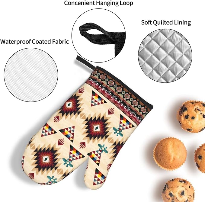 Southwestern Aztec Oven Mitts and Pot Holders Set of 3, Heat Resistant Non-Slip - Image 6