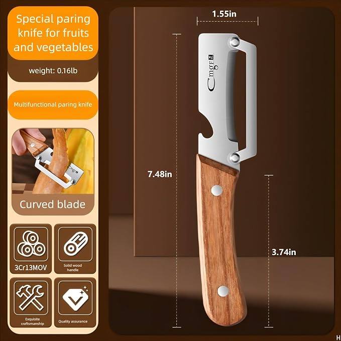 Premium Vegetable Peeler with Wooden Handle and Bottle Opener Stainless Steel - Image 2