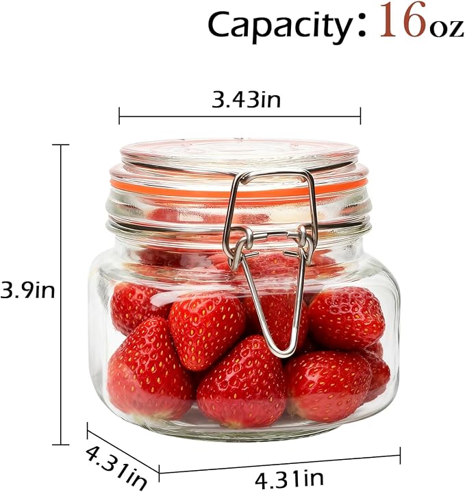 16 oz Glass Jars With Airtight Lids And Leak Proof Rubber Gasket, Wide Mouth - Image 2