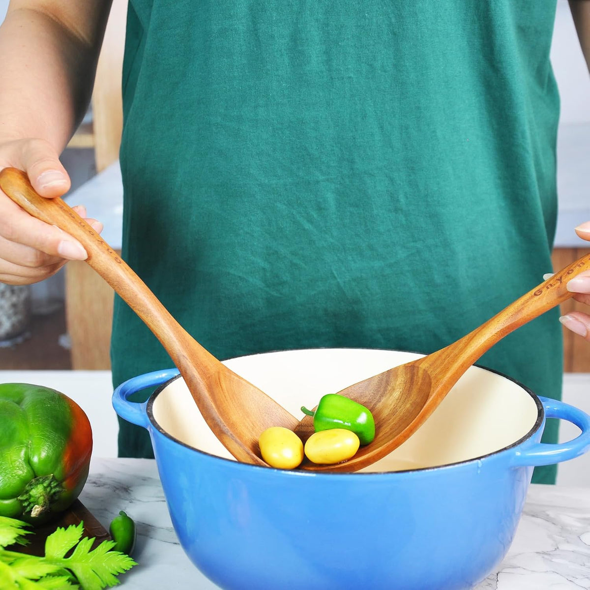 7 Pcs Wooden Cooking Utensils Set - Wooden Spoons, Spatulas & More