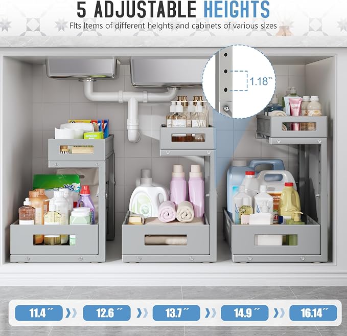 1 Pack-11.4"-16.14" H Under Sink Storage Organizer, Large 2-Tier Elegant Mesh - Image 5
