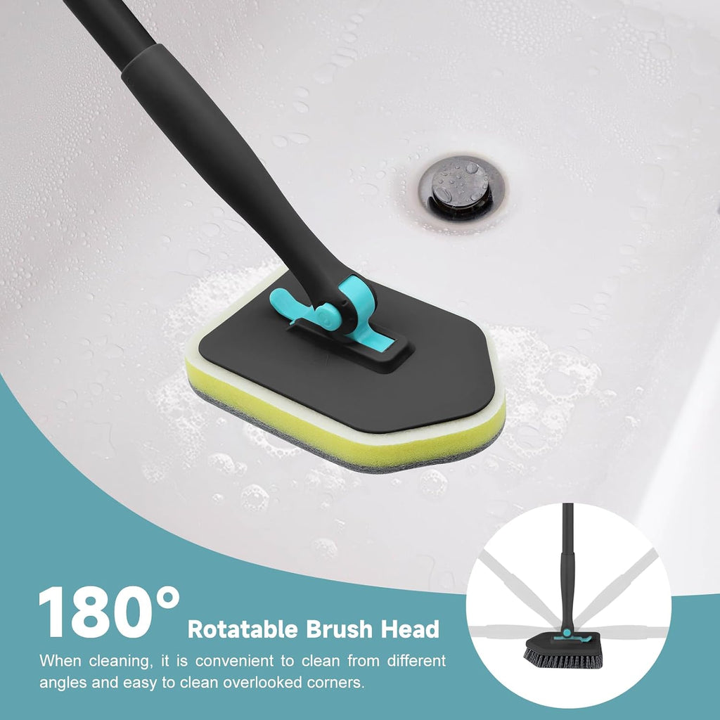nacena Shower Scrubber with Long Handle, 4 in 1 Tile Tub Scrubber