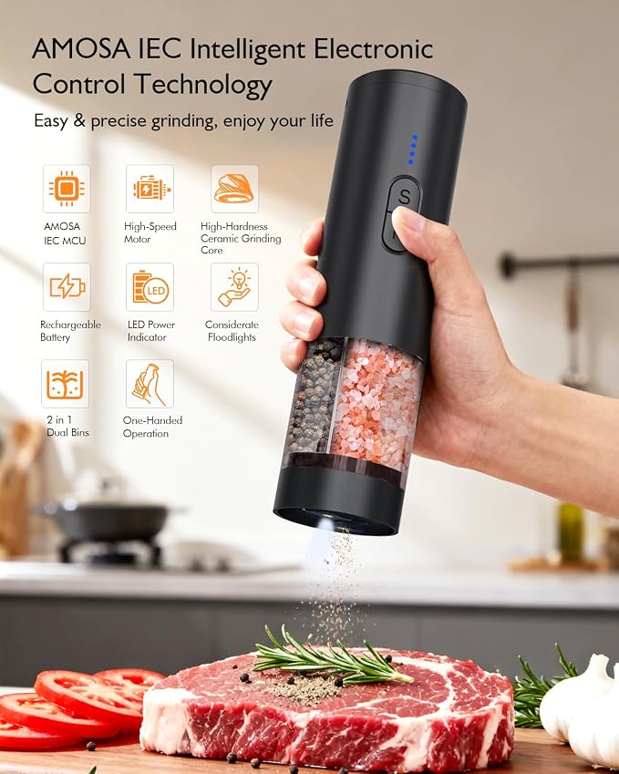 Electric Salt and Pepper Grinder Set, 2 in 1 Dual Bins USB Rechargeable - Image 2