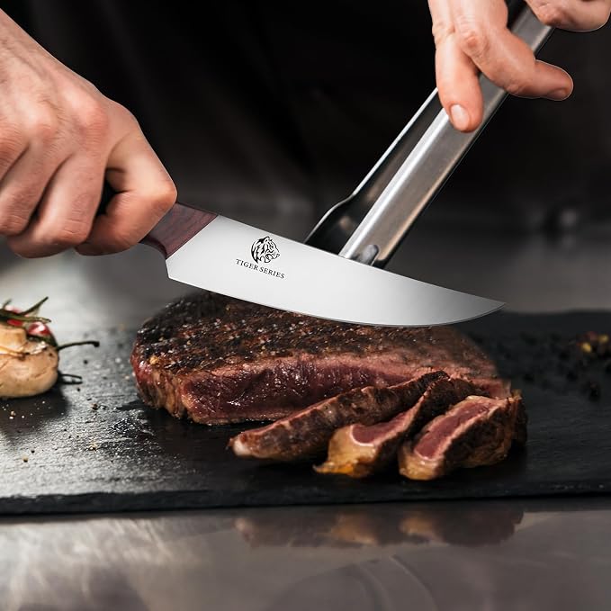 DDF iohEF Steak Knives Set of 6, Non-serrated Steak Knife 4.5 Inch High Carbon - Image 5