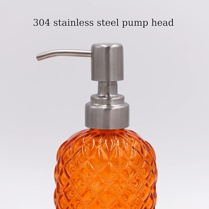 16 oz Diamond Pattern Glass Soap Dispenser, Kitchen and Bathroom Refillable - Image 4