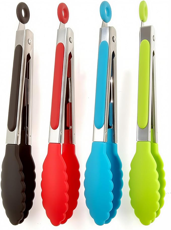 ZHIYE 4Pcs Silicone Tongs, Kitchen Tongs 7” Non-slip & Easy Grip Stainless by ZHIYE