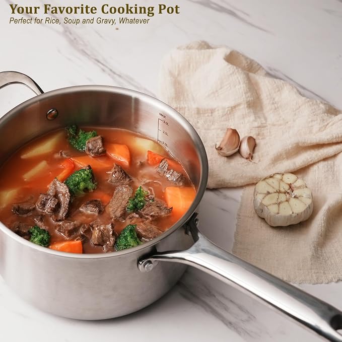 4 QT Saucepan with Lid, 3-Ply Stainless Steel Stockpot, Induction Compatible - Image 6