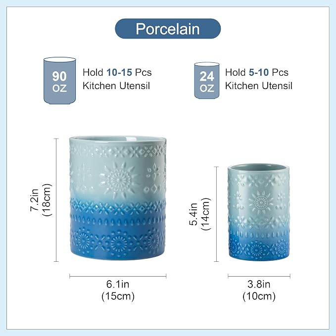 LOVECASA Utensil Holder, 7.2"+5.4" Ceramic Utensil Holder - Image 2