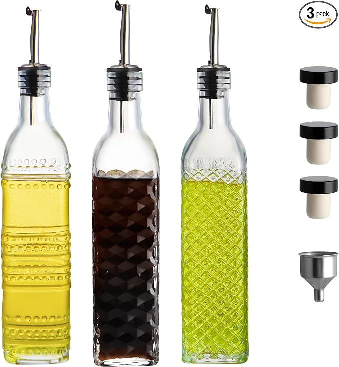 MDLUU Oil and Vinegar Dispenser Set, 17oz Clear Glass Olive Oil Bottles by MDLUU