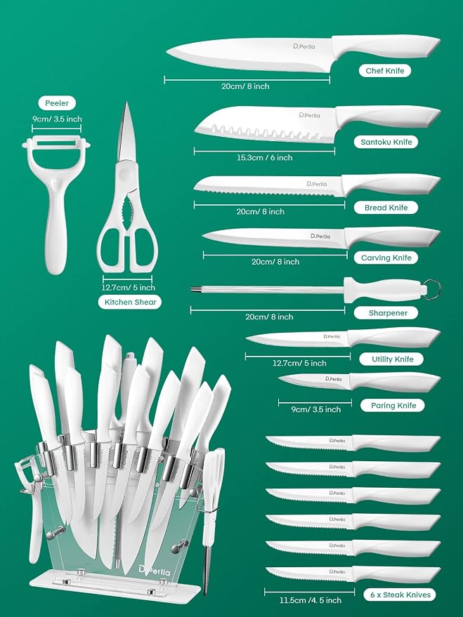 Knife Set, D.Perlla 16 Pieces White Kitchen Knife Set - Image 2