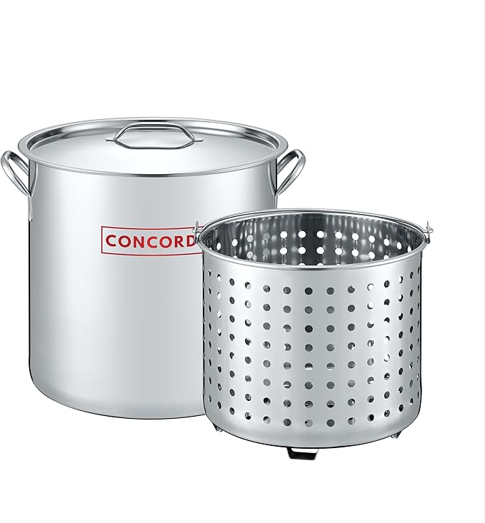 CONCORD 53 QT Stainless Steel Stock Pot w/Basket. Heavy Kettle. Cookware by ConcordCookware