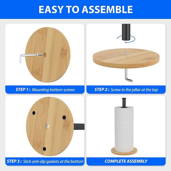 Wooden Paper Towel Holder Countertop, Non-Slip Base, Stainless Steel, - Image 5