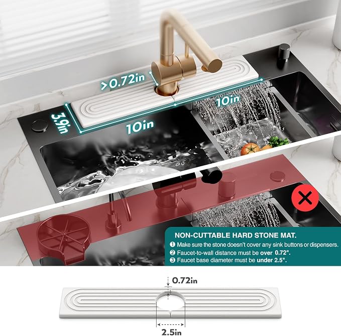 Eormoe Stone Faucet Mat for Kitchen Sink – Diatomite Drying Stone Mat & Sink - Image 4