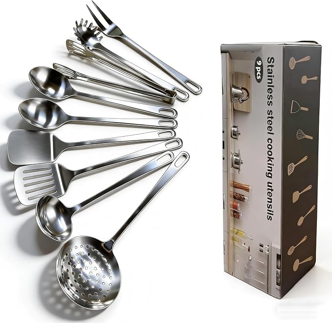 9 Pcs Cooking Utensils Set, Stainless Steel Kitchen Utensils, Heat Resistant by Unknown