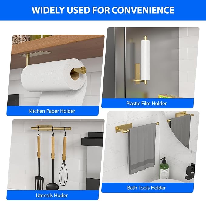 Paper Towel Holder Under Cabinet, Self-Adhesive, No Drilling, Stainless Steel - Image 4