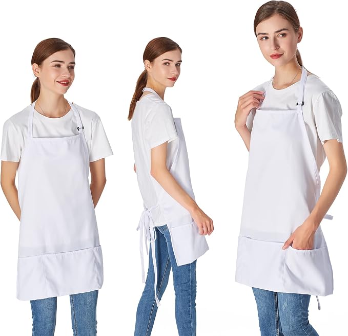 Jubatus 2 Pack 3 Pockets Adjustable Bib Apron Chef Kitchen Cooking Aprons - Image 3