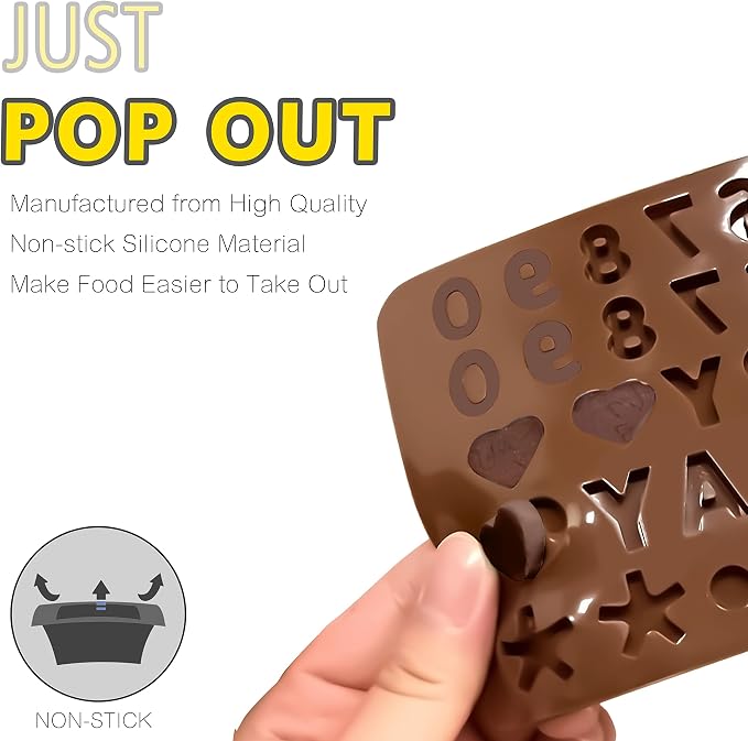 Anaeat Silicone Letter and Number Chocolate Molds, 2 Pack Alphabets & Numbers - Image 3
