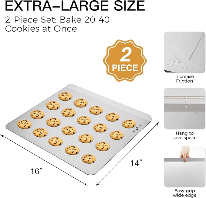 HONGBAKE 2 Pieces Large Flat Cookie Sheet No Edges, Nonstick Insulated Baking - Image 6