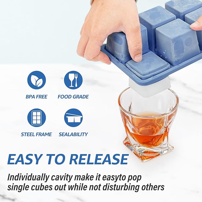 mossime Large Ice Cube Molds: 3pack Square Whiskey Silicone Ice Cube Trays - Image 4