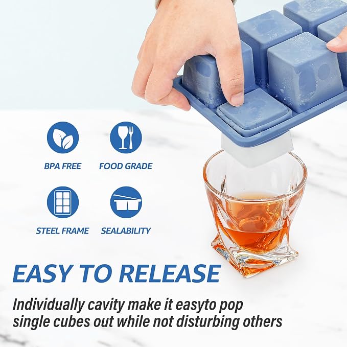 mossime Silicone Ice Cube Tray: 4pack Square Whiskey Large Ice Cube Molds - Image 3