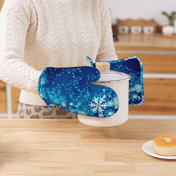Oven Mitts and Pot Holders Blue Snowflake Winter Christmas Silicone Kitchen - Image 7