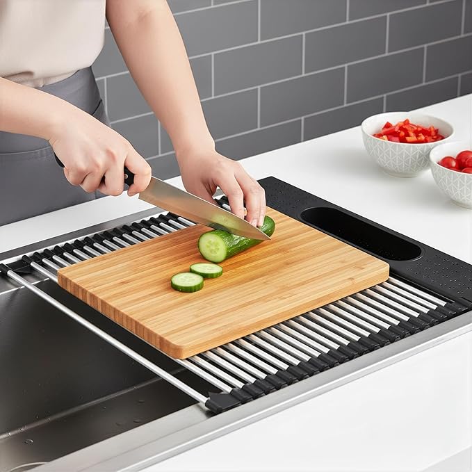 Roll Up Dish Drying Rack Over Sink, 17.5" x 15.2" Foldable SUS304 Stainless - Image 7