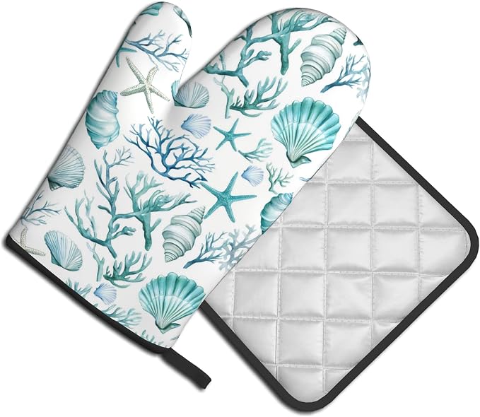 Nautical Oven Mitts and Pot Holders Sets Coastal Kitchen Mitts Potholders 2PCS - Image 2