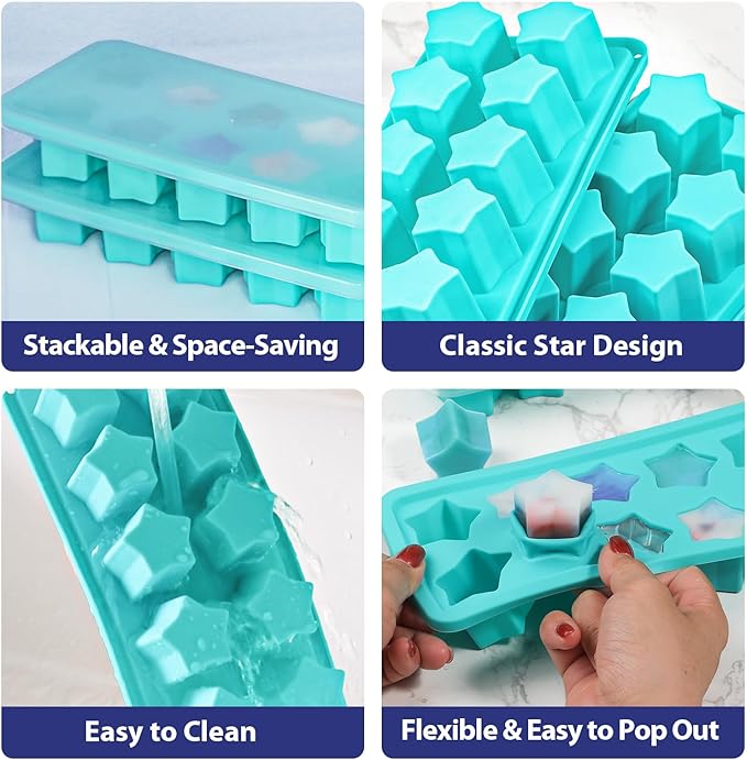 Webake Star Ice Cube Tray with Lid, 2 Packs Silicone Star Ice Molds - Image 5