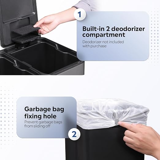 WLIVE 2 x 8 Gallon Dual Compartment Trash Can Stainless Steel, Pet-Proof Double - Image 4