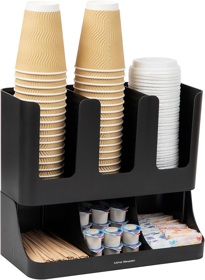 Mind Reader Cup and Condiment Station, 13 Inch Countertop Coffee Bar Organizer by MindReader